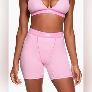 NEW Skims Cotton Rib Boxer Shorts in Bubble Gum Pink Size Small